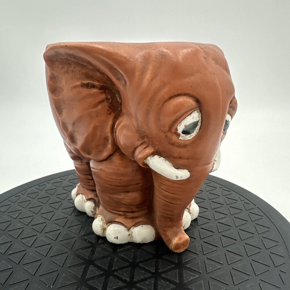 Vintage 70s ARDCO of Japan Fine Ceramic Brown Elephant Planter Pot Vase